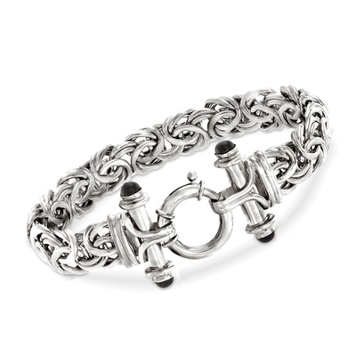 Ross-simons Sterling Silver Byzantine Bracelet With Black Onyx In Metallic