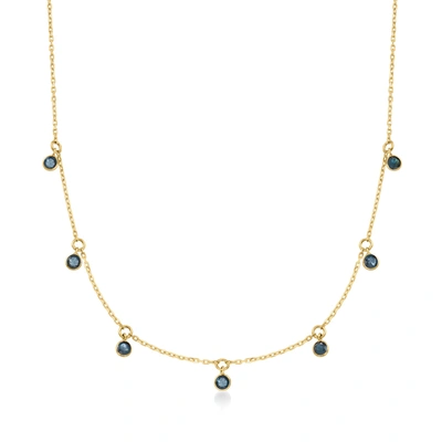 Rs Pure Ross-simons Bezel-set Sapphire Station Necklace In 14kt Yellow Gold In White