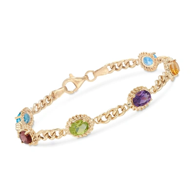 Ross-simons Multi-stone Link Bracelet In 18kt Gold Over Sterling Silver