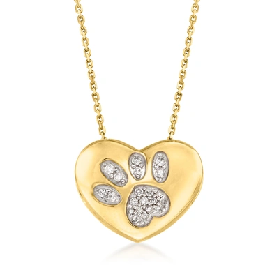 Ross-simons Diamond Paw Print Heart Pendant Necklace In 18kt Gold Over Sterling
