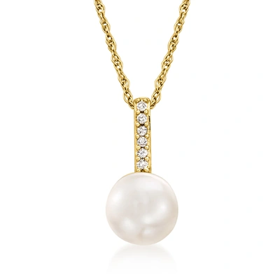 Rs Pure Ross-simons 6-6.5mm Cultured Pearl Pendant Necklace With Diamond Accents In 14kt Yellow Gold In White