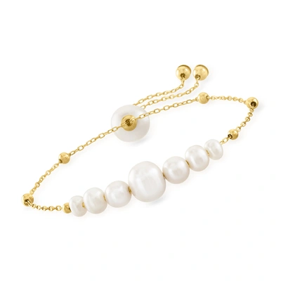 Ross-simons 4-9.5mm Cultured Pearl Bolo Bracelet In 14kt Yellow Gold In White