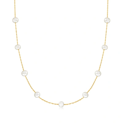 Ross-simons 5-5.mm Cultured Pearl Station Necklace In 14kt Yellow Gold In Multi