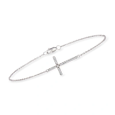 Ross-simons 14kt White Gold Sideways Cross Bracelet With Diamonds In Silver