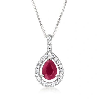 Ross-simons Ruby And . Diamond Pendant Necklace In 14kt White Gold In Silver