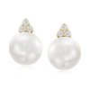 Ross-simons 8.5-9mm Cultured Pearl And . Diamond Drop Earrings In 14kt Yellow Gold In White