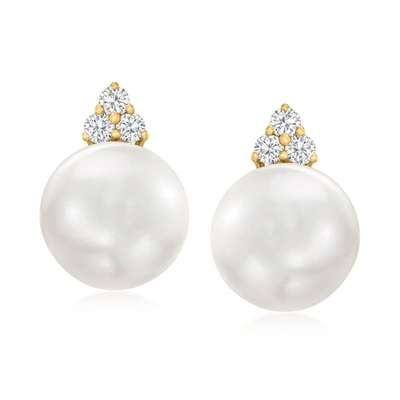 Ross-simons 8.5-9mm Cultured Pearl And . Diamond Drop Earrings In 14kt Yellow Gold In White