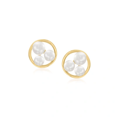 Rs Pure Ross-simons 2.5-3mm Cultured Pearl Trio Circle Stud Earrings In 14kt Yellow Gold In White