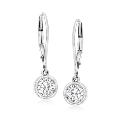Ross-simons Bezel-set Diamond Drop Earrings In Platinum In Silver