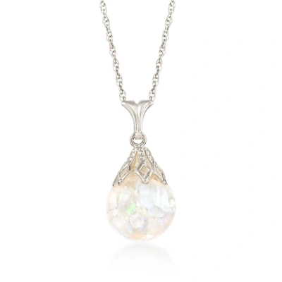 Ross-simons Floating Opal Pendant Necklace In 14kt White Gold In Silver