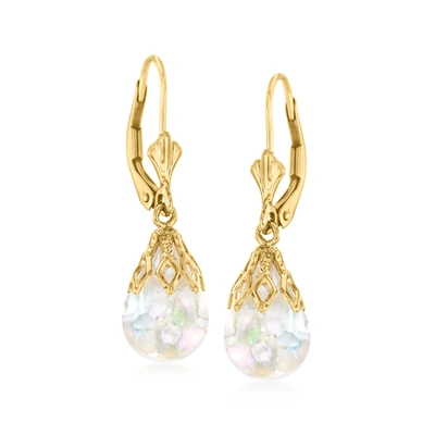 Ross-simons Floating Opal Drop Earrings In 14kt Yellow Gold In White