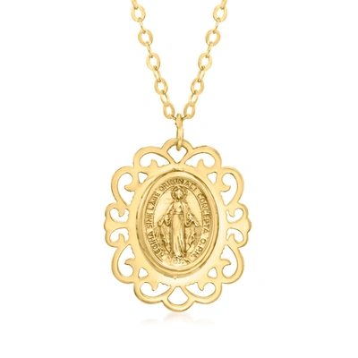 Ross-simons Italian 14kt Yellow Gold Miraculous Medal Pendant Necklace In Beige