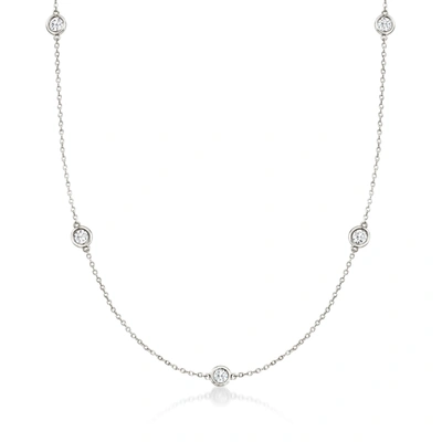 Ross-simons Bezel-set Diamond Station Necklace In 14kt White Gold In Silver