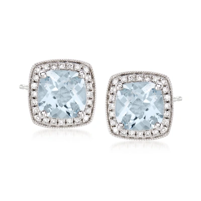 Ross-simons Aquamarine And . Diamond Earrings In 14kt White Gold In Silver