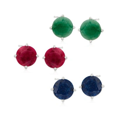 Ross-simons Multi-stone Jewelry Set: 3 Pairs Of Stud Earrings In Sterling Silver In Red