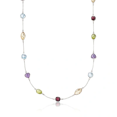 Ross-simons Multi-stone Station Necklace In Sterling Silver