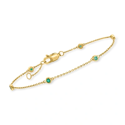 Rs Pure Ross-simons Emerald Station Bracelet In 14kt Yellow Gold In White