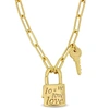 Mimi & Max Lock And Key Charm Clasp Paper Clip Link Necklace In Yellow Silver - 20 In. In Gold