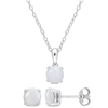 Mimi & Max 1 4/5 Ct Tgw Opal 2-piece Set Of Pendant With Chain And Earrings In Sterling Silver In Silver