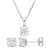 Mimi & Max 2-piece Solitaire Pendant With Chain And Stud Earrings Set In Sterling Silver In Silver