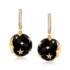 Ross-simons White Topaz And Black Enamel Celestial Drop Earrings In 18kt Gold Over Sterling In Black