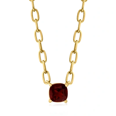 Ross-simons Garnet Paper Clip Link Necklace In 18kt Gold Over Sterling In Brown
