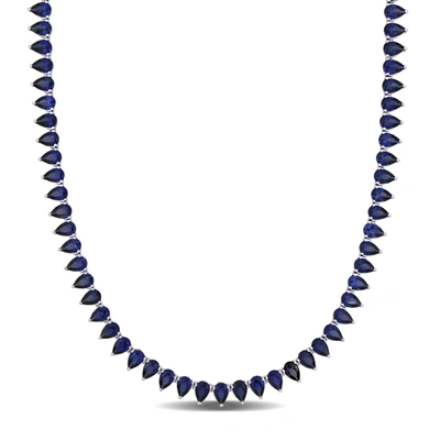 Mimi & Max 35 Ct Tgw Created Blue Sapphire Tennis Necklace In Sterling Silver