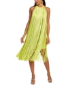 Herve Leger Fringed Halter Midi Dress In Chartreuse