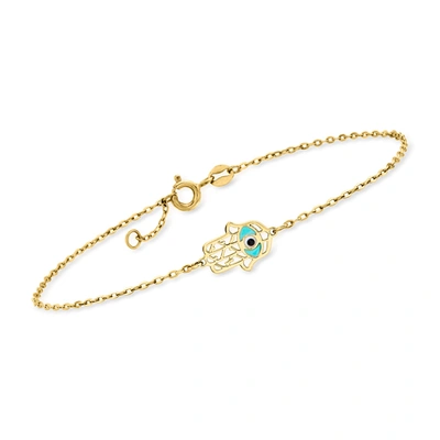 Rs Pure Ross-simons Italian Multicolored Enamel Hamsa Hand Bracelet In 14kt Yellow Gold In White