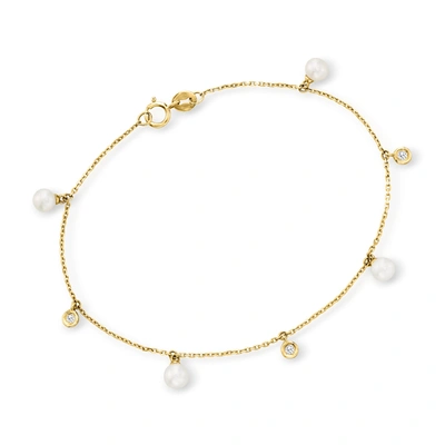 Rs Pure By Ross-simons 4.5mm Cultured Pearl And Diamond-accented Bracelet In 14kt Yellow Gold In Multi