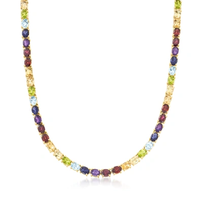 Ross-simons Multi-gemstone Tennis Necklace In 18kt Gold Over Sterling In Red