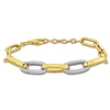 Mimi & Max Oval Link Bracelet W/ White Sparkle Enamel In Yellow Silver 8+1 In. In Gold
