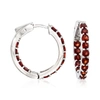 Ross-simons Garnet Inside-outside Hoop Earrings In Sterling Silver In White