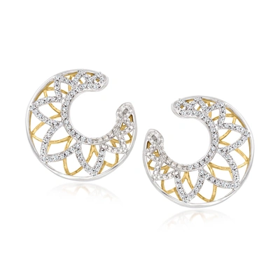 Ross-simons Diamond Floral Front-back Earrings In 2-tone Sterling Silver