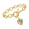 Ross-simons Italian Multicolored Murano Glass Heart Bracelet In 18kt Gold Over Sterling In Blue