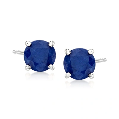 Ross-simons Sapphire Stud Earrings In 14kt White Gold In Blue