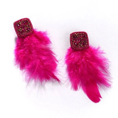 Sohi Women's Pink Beaded Feather Drop Earrings In Gold