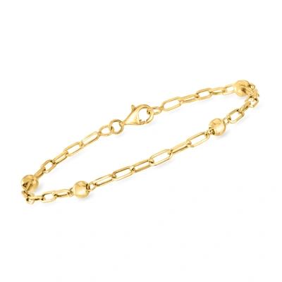 Ross-simons 18kt Yellow Gold Bead Station Paper Clip Link Bracelet