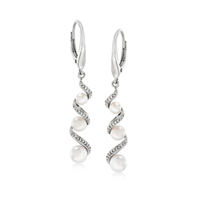 Ross-simons 3.5-5mm Cultured Pearl And . Diamond Drop Earrings In Sterling Silver In Metallic