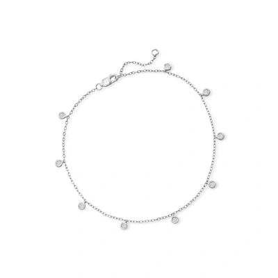 Rs Pure Ross-simons Bezel-set Diamond Anklet In Sterling Silver