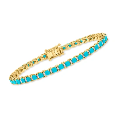Ross-simons Turquoise And . Diamond Tennis Bracelet In 18kt Gold Over Sterling In Blue