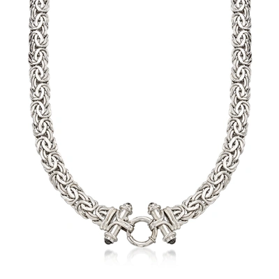 Ross-simons Sterling Silver Byzantine Necklace With Black Onyx In Metallic