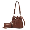 Mkf Collection By Mia K Larissa Vegan Leather Women's Bucket Bag With Wallet- 2 Pieces In Brown