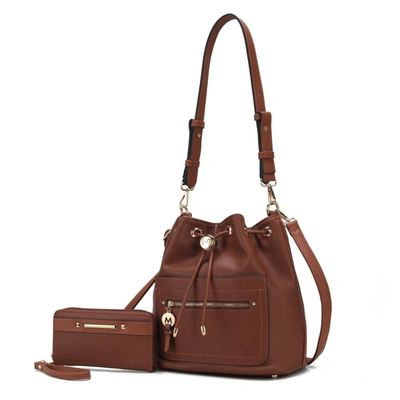 Mkf Collection By Mia K Larissa Vegan Leather Women's Bucket Bag With Wallet- 2 Pieces In Brown