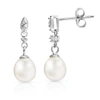 Max + Stone Freshwater Pearl & Natural Diamond Dainty Droplets Earrings In Sterling Silver In Silver