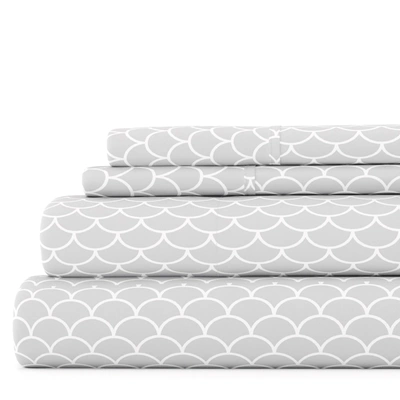 Ienjoy Home Scallops Navy Pattern Sheet Set Ultra Soft Microfiber Bedding, Queen In Grey