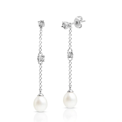 Max + Stone Freshwater Pearl & Natural Diamond Stellar Sparklers Earrings In Sterling Silver