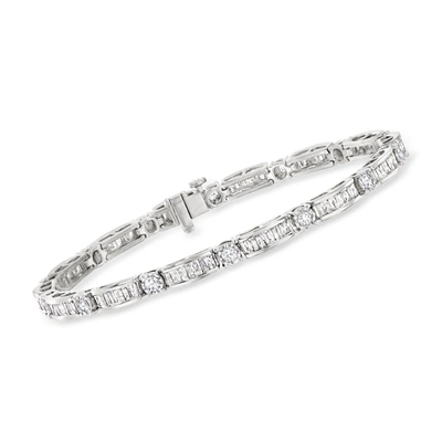 Ross-simons 3.00- Baguette And Round Diamond Bracelet In Sterling Silver. 7 Inches