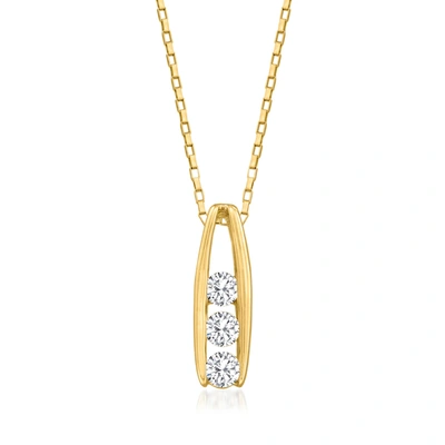 Rs Pure Ross-simons Channel-set Diamond 3-stone Pendant Necklace In 14kt Yellow Gold In Silver