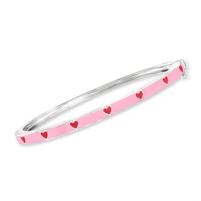 Ross-simons Tonal Pink Enamel Heart Bangle Bracelet In Sterling Silver In Red